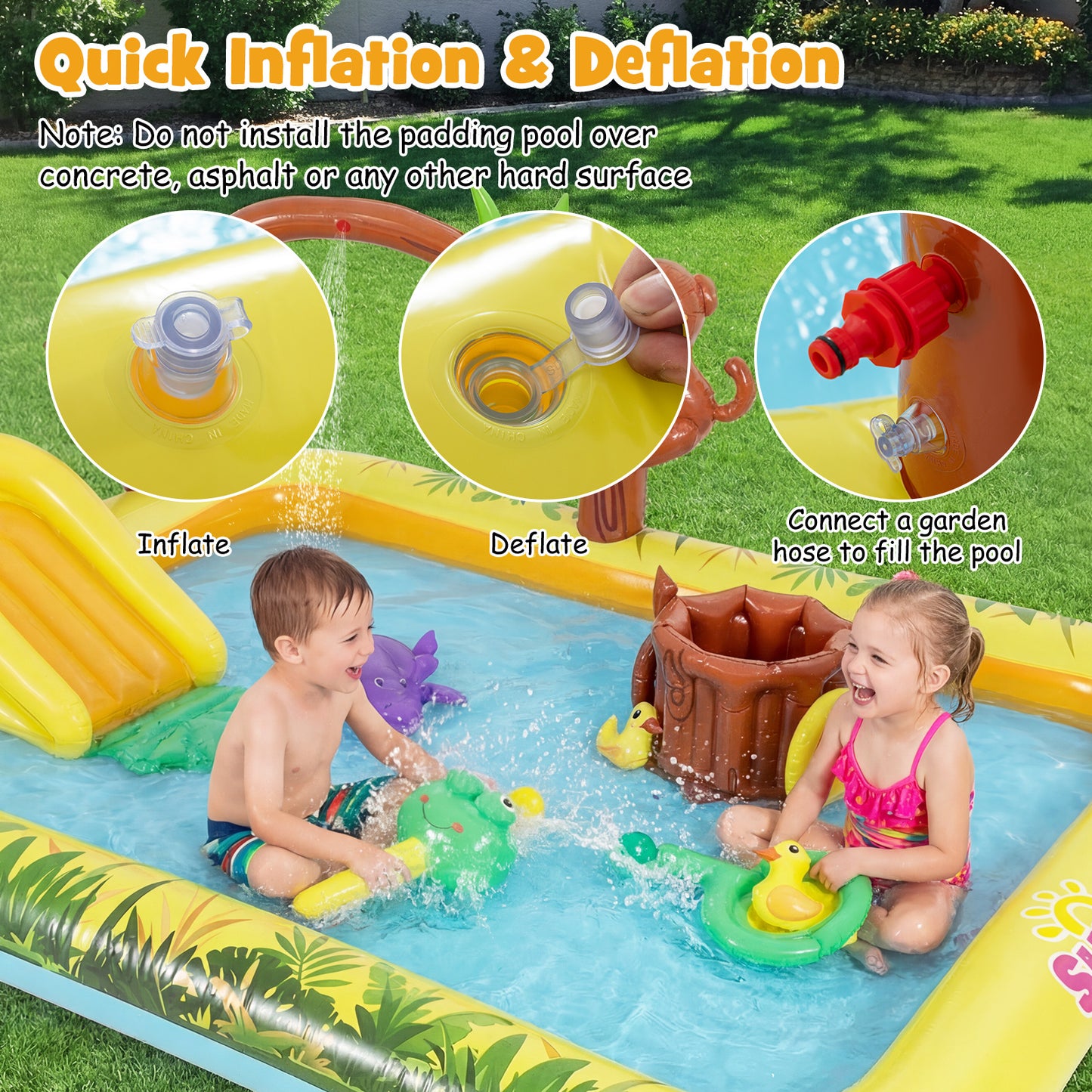 LIVSK Opblaasbaar Kinderzwembad - Met Glijbaan en Watersproeier - Duurzaam PVC - Voor 2 tot 3 Kinderen - Multikleur