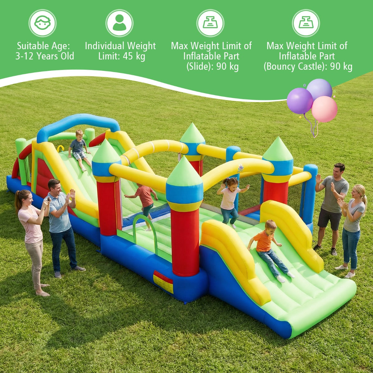 LIVSK Opblaasbaar Springkussen - Met Glijbanen en Klimwand - Veilig Oxford en PVC - Voor Kinderen 3-12 Jaar - Multicolor