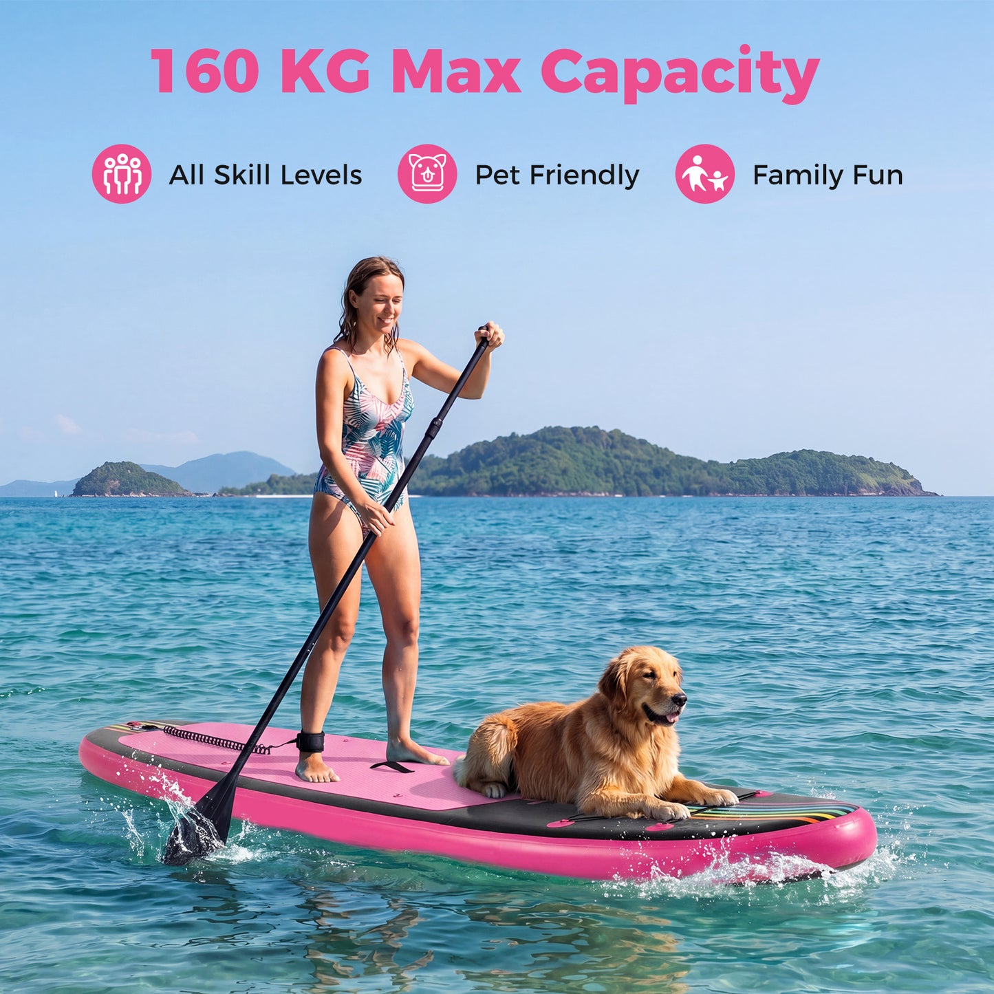 LIVSK Opblaasbaar Stand-Up Paddleboard - Hoog Draagvermogen 160 kg - Compleet Uitrustingsset - Duurzaam PVC - Blauw+Wit