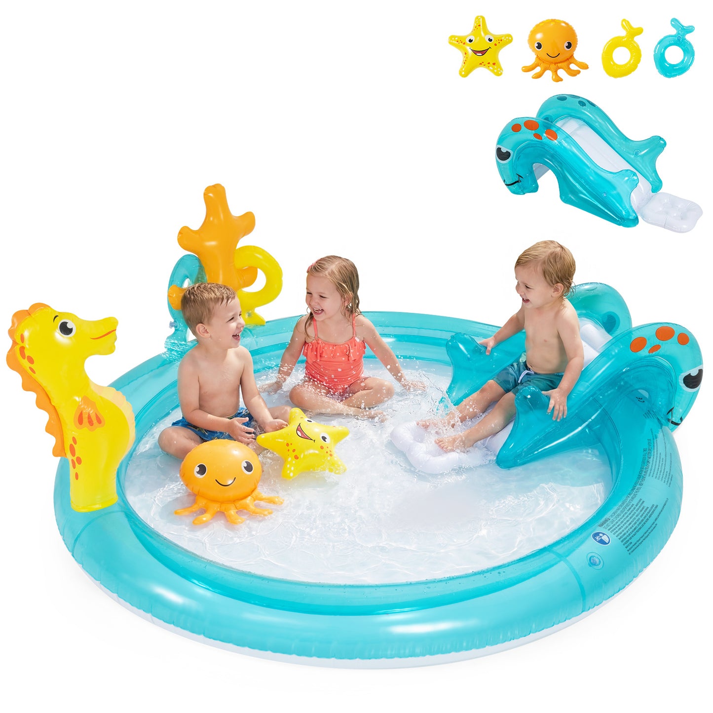 LIVSK Opblaasbaar Water Speelcentrum - Ruimte voor 2-3 Kinderen - Glijbaan en Sproeier - Duurzaam PVC - Multikleur