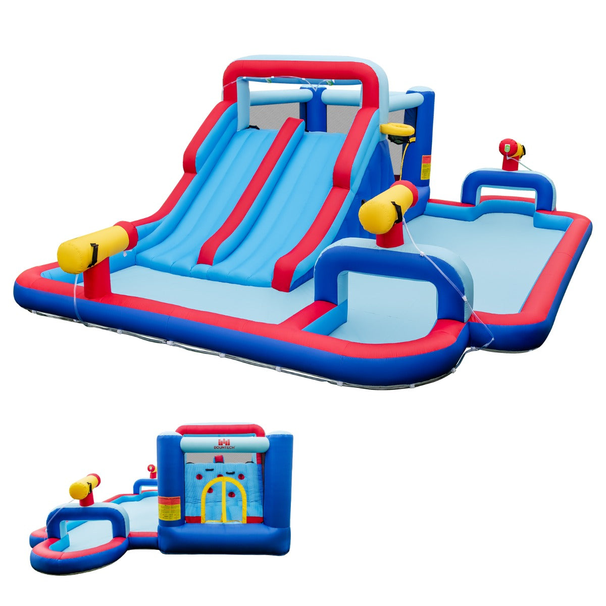 LIVSK Opblaasbaar Waterpark - Dubbele Glijbanen - Duurzaam Oxford - Eenvoudig Op Te Setten - Voor 3 Kinderen - 644 x 405 cm