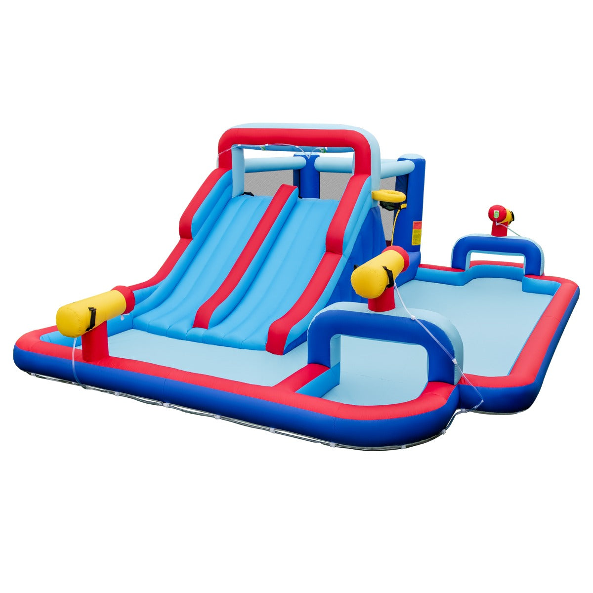 LIVSK Opblaasbaar Waterpark - Dubbele Glijbanen - Duurzaam Oxford - Eenvoudig Op Te Setten - Voor 3 Kinderen - 644 x 405 cm