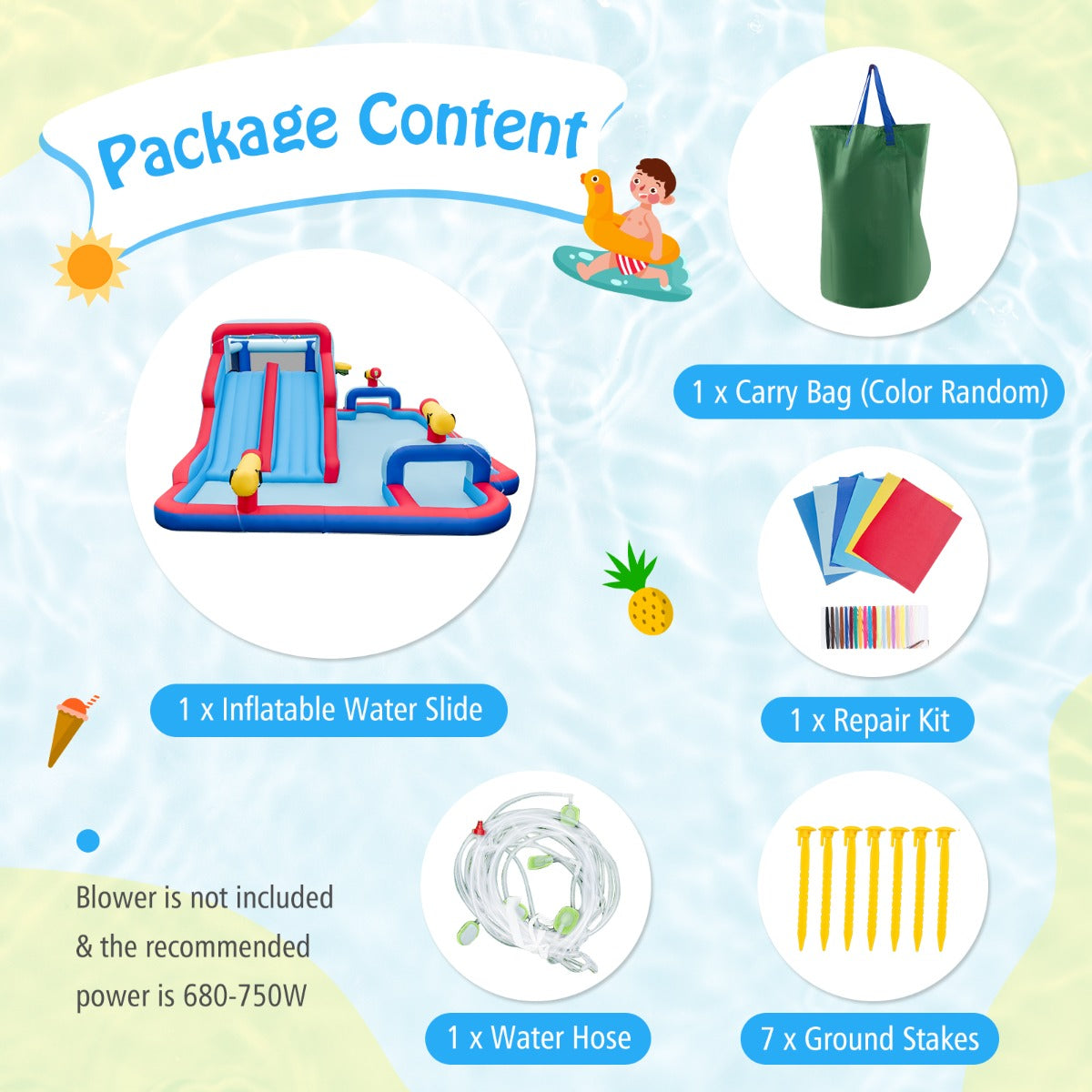 LIVSK Opblaasbaar Waterpark - Dubbele Glijbanen - Duurzaam Oxford - Eenvoudig Op Te Setten - Voor 3 Kinderen - 644 x 405 cm