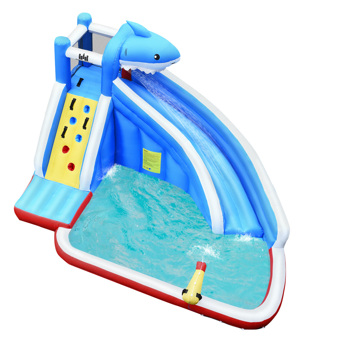 LIVSK Opblaasbaar Waterpark - Duurzaam Oxford-Materiaal - Glijbaan, Klimwand, Waterkanon - Voor 4 Kinderen - Veelkleurig
