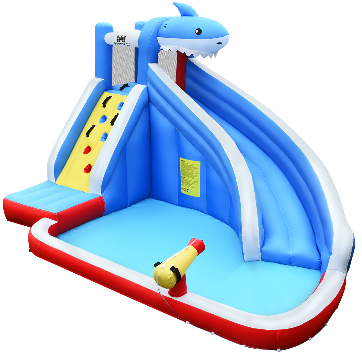 LIVSK Opblaasbaar Waterpark - Duurzaam Oxford-Materiaal - Glijbaan, Klimwand, Waterkanon - Voor 4 Kinderen - Veelkleurig