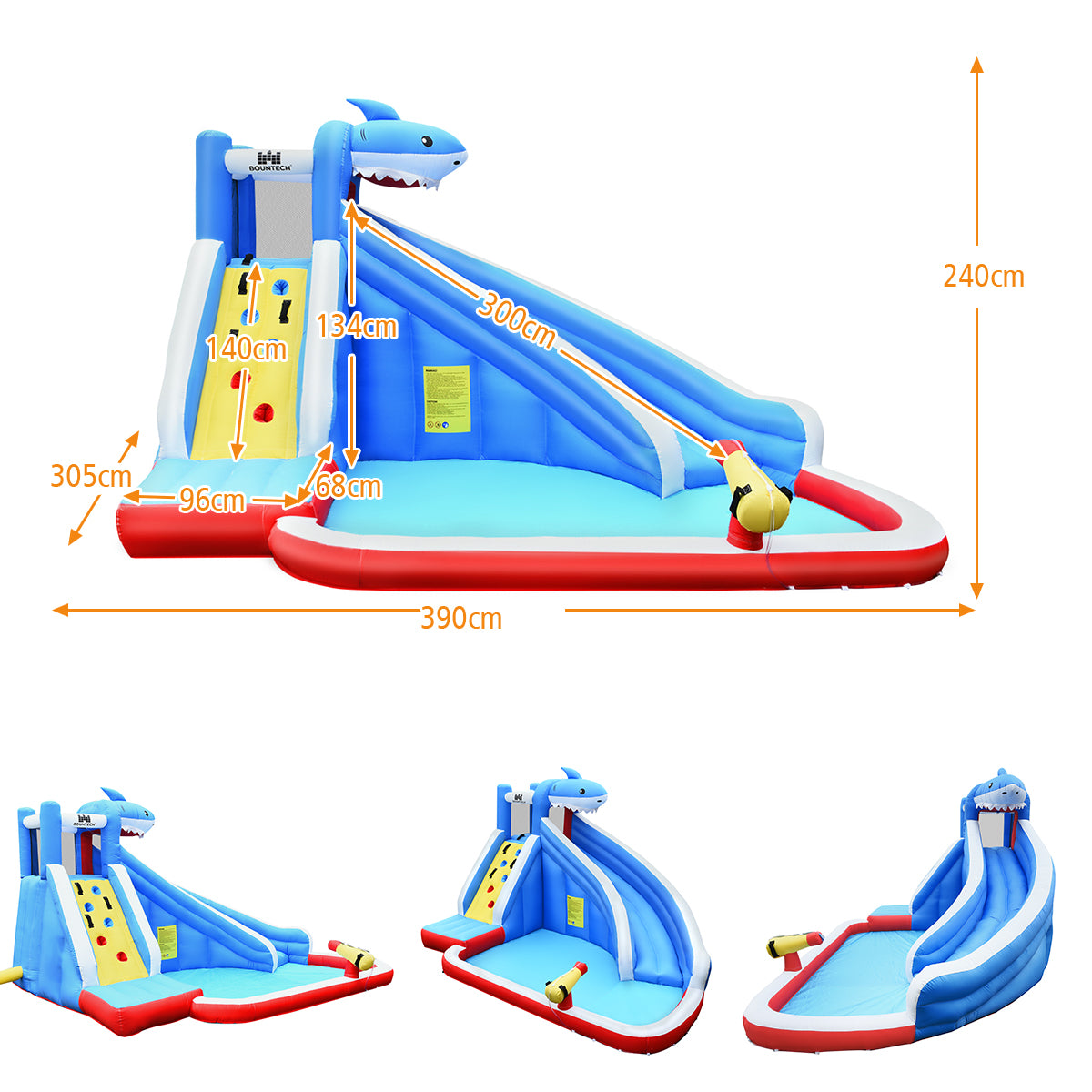 LIVSK Opblaasbaar Waterpark - Duurzaam Oxford-Materiaal - Glijbaan, Klimwand, Waterkanon - Voor 4 Kinderen - Veelkleurig