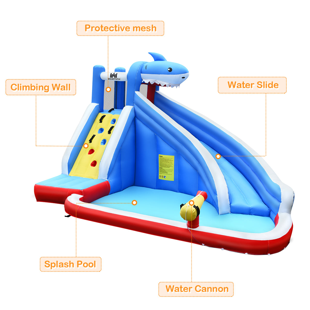LIVSK Opblaasbaar Waterpark - Duurzaam Oxford-Materiaal - Glijbaan, Klimwand, Waterkanon - Voor 4 Kinderen - Veelkleurig