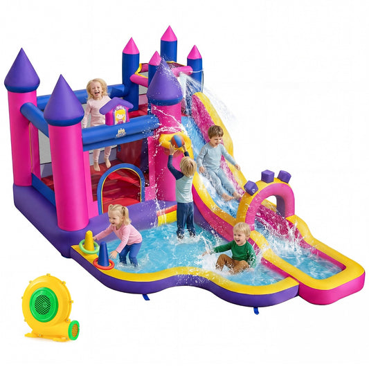 LIVSK Opblaasbaar Waterpark - Prinsessenthema - Meerdere Speelzones - Duurzaam Oxford-Weefsel - Inclusief Accessoires -