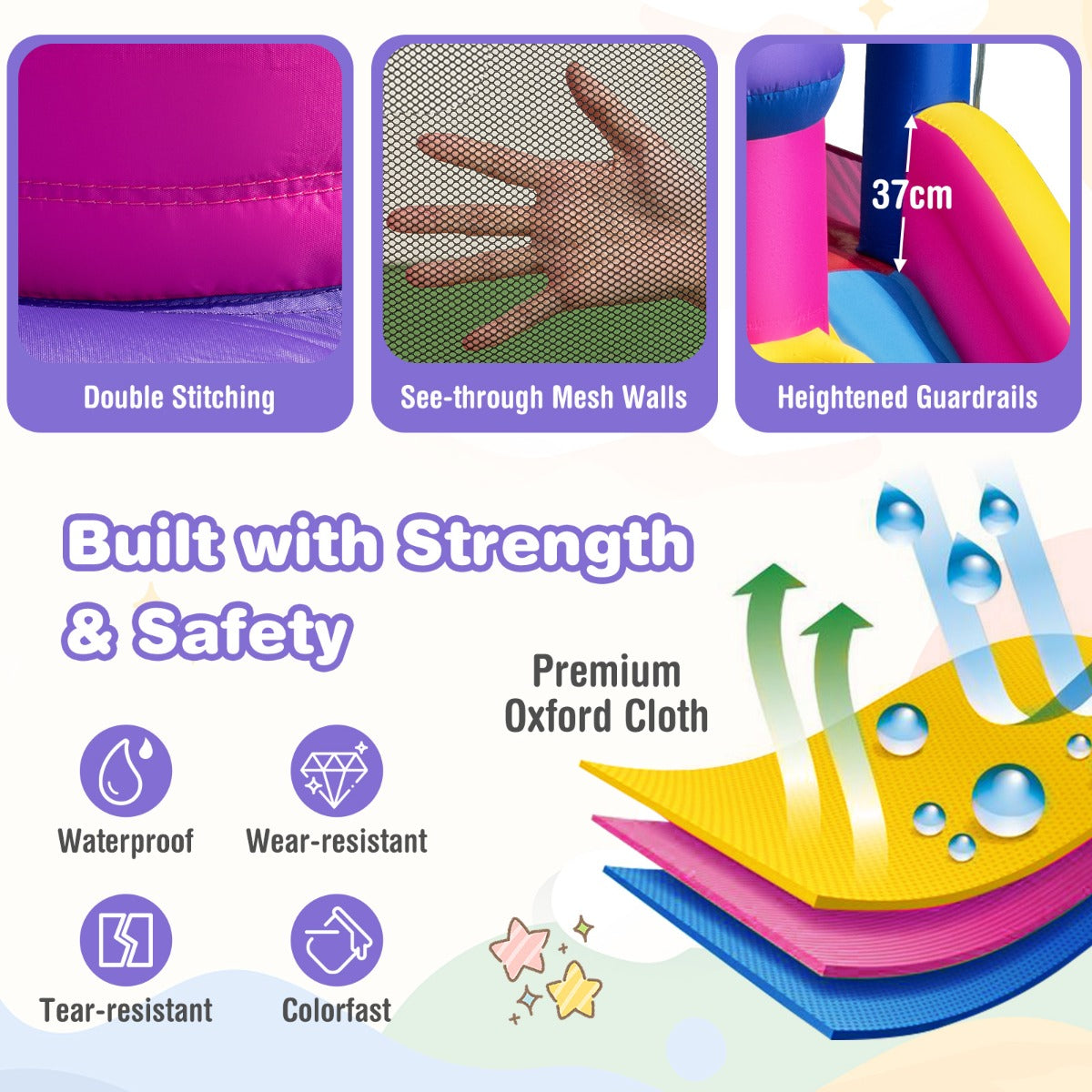 LIVSK Opblaasbaar Waterpark - Prinsessenthema - Meerdere Speelzones - Duurzaam Oxford-Weefsel - Inclusief Accessoires -