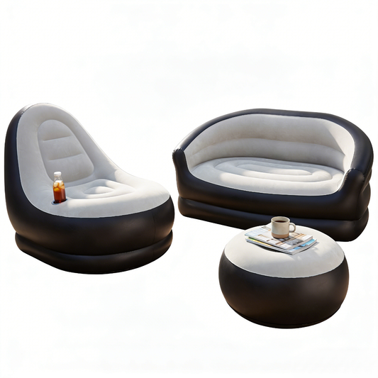 LIVSK Opblaasbare Bank - Zacht Velours - Draagbaar en Ergonomisch - Voor Binnen en Buiten - Grijs + Zwart