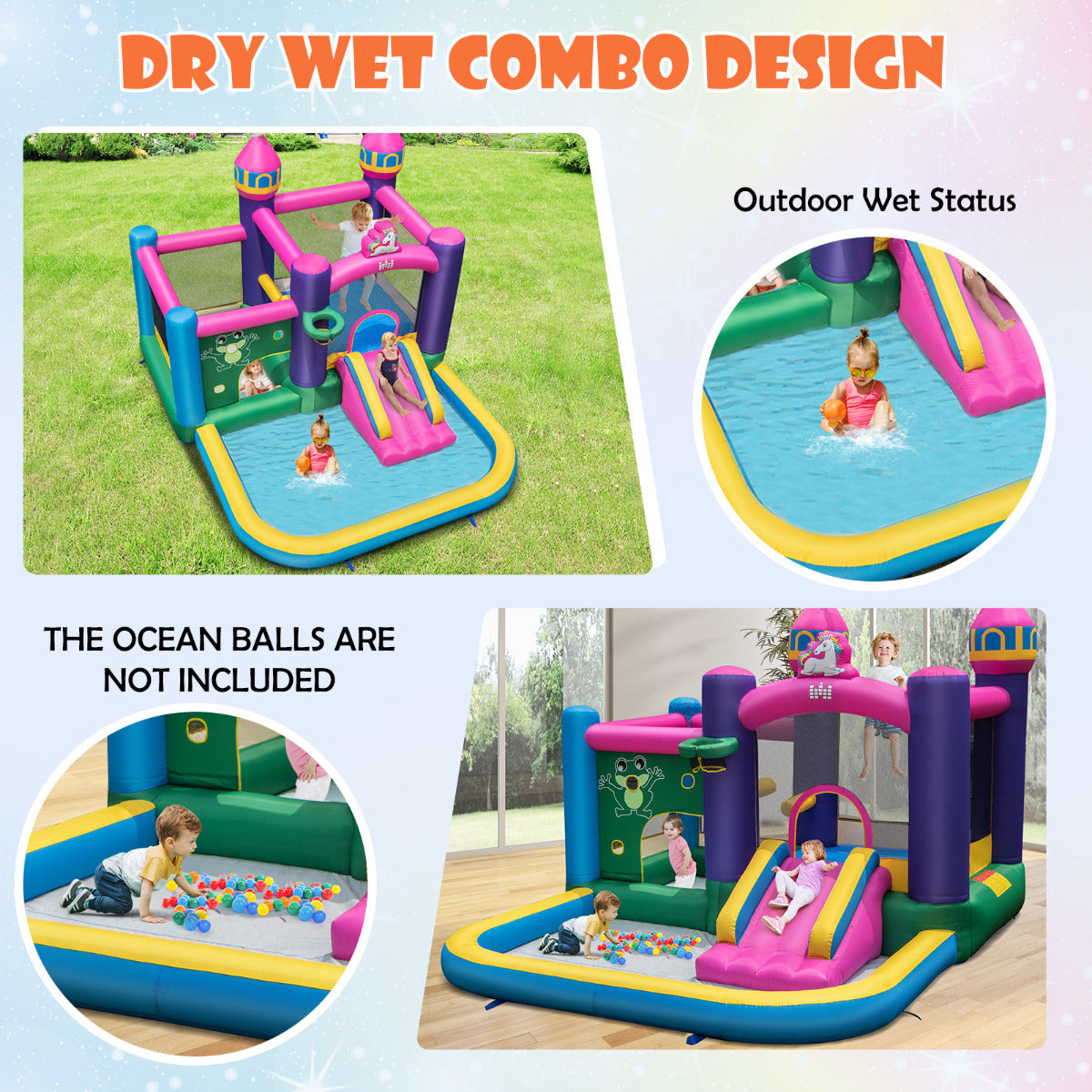 LIVSK Opblaasbare Waterglijbaan - Duurzaam Oxford Materiaal - Inclusief Blower en Accessoires - Voor 3 Kinderen - Gekleurd