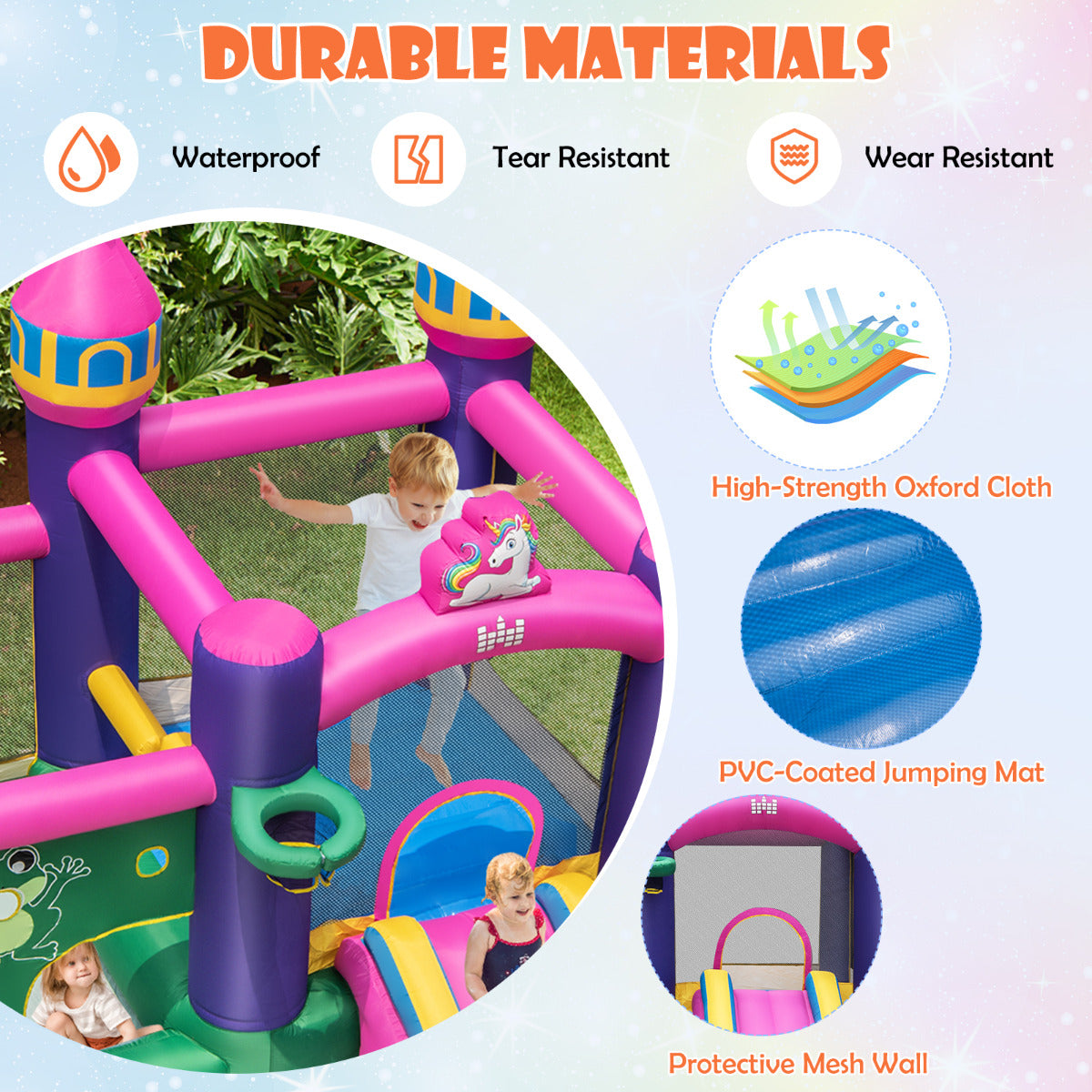 LIVSK Opblaasbare Waterglijbaan - Duurzaam Oxford Materiaal - Inclusief Blower en Accessoires - Voor 3 Kinderen - Gekleurd