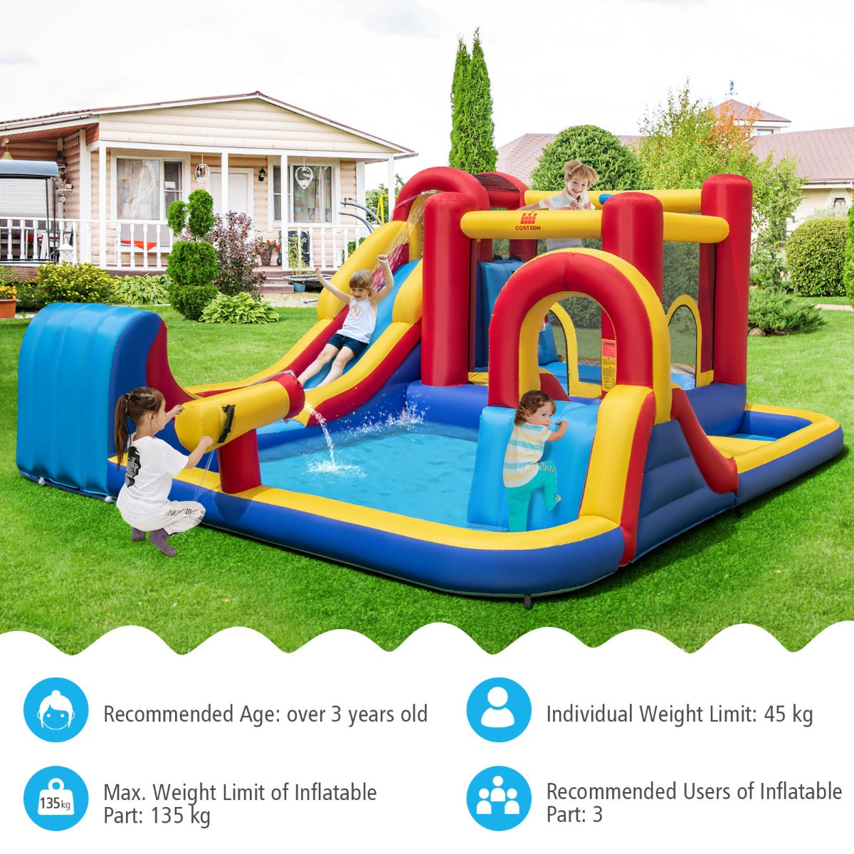 LIVSK Opblaasbare Waterglijbaan - Hoogwaardig Oxford-materiaal - Inclusief Ventilator en Accessoires - Voor Kinderen vanaf 3 Jaar