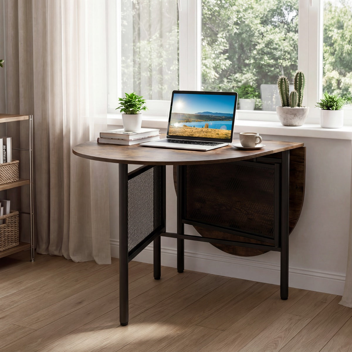 LIVSK Opklapbare Eettafel - 3-in-1 Ontwerp - Verstelbare Poten - Robuust Metaal - Voor 6-8 Personen - Bruin en Zwart