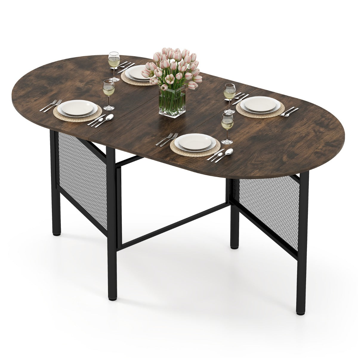 LIVSK Opklapbare Eettafel - Ruimtebesparend 3-in-1 Ontwerp - Robuust Metaal - Tot 8 Personen - Bruin en Zwart