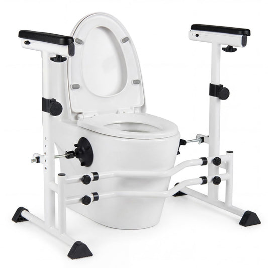 LIVSK Opstahulp voor Toilet - Verstelbare Hoogte 64-74 cm - Robuust Metaal - Antislip - Ideaal voor Ouderen - Wit + Zwart
