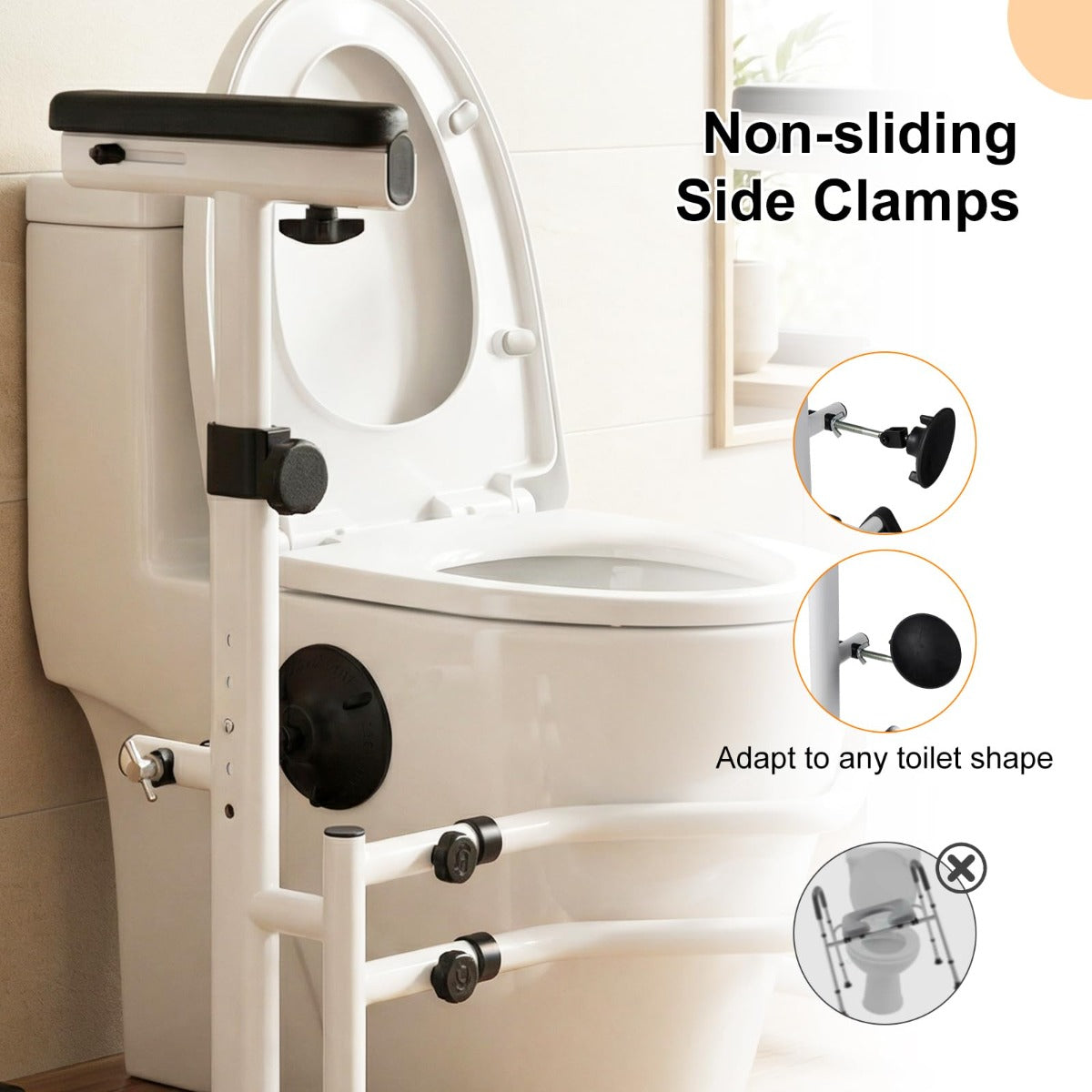 LIVSK Opstahulp voor Toilet - Verstelbare Hoogte 64-74 cm - Robuust Metaal - Antislip - Ideaal voor Ouderen - Wit + Zwart