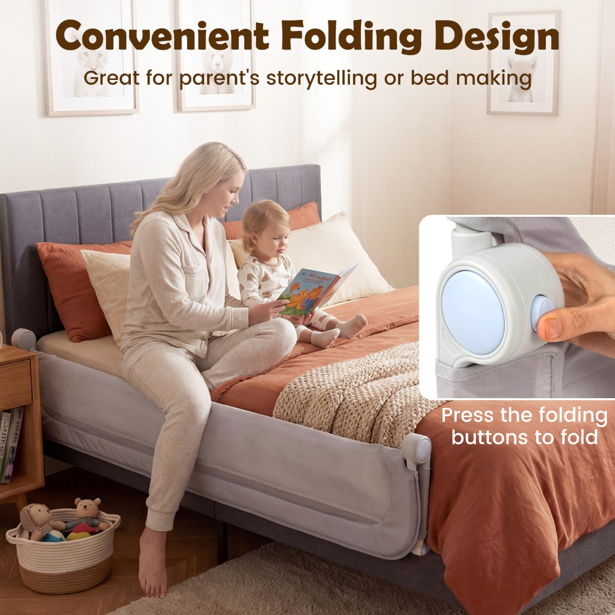 LIVSK Opvouwbaar Bedhekje - U-vormig Frame - 3-traps Verstelbaarheid - Afneembare Oxford-stof - Geschikt voor Peuters - Grijs/Wit