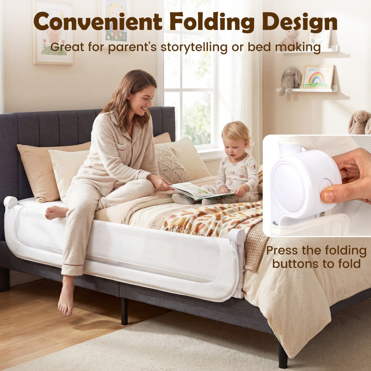 LIVSK Opvouwbaar Bedhekje - Verstelbaar tot 180 cm - Kindvriendelijk Oxford-Stof - Eenvoudig Inklapbaar - Grijs/Wit