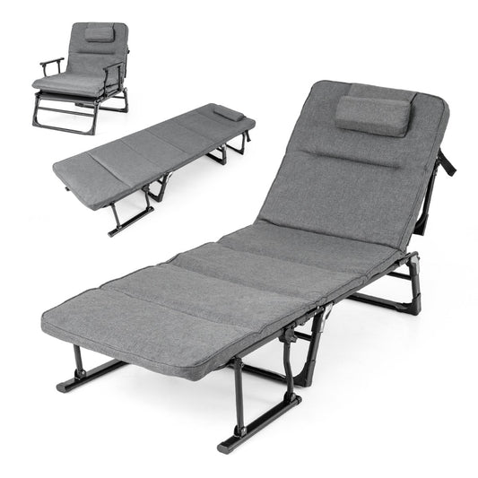 LIVSK Opvouwbaar Campingbed - 3-in-1 Functie - 6 Verstelbare Rugleuningstanden - Ademend Oxford-Stof - Grijs + Zwart