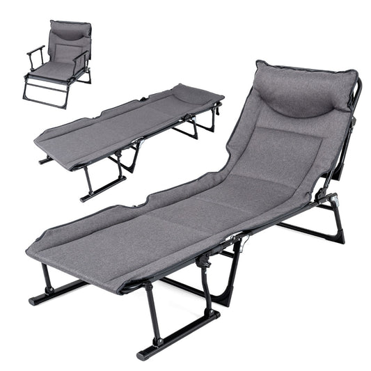 LIVSK Opvouwbaar Campingbed - 3-in-1 Functie - 6 Verstelbare Rugleuningstanden - Slijtvaste Oxfordstof - Grijs + Zwart
