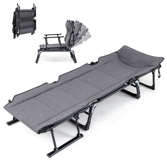 LIVSK Opvouwbaar Campingbed - 3-in-1 Functie - Verstelbare Rugleuning - Ademend Oxford-Stof - Grijs + Zwart