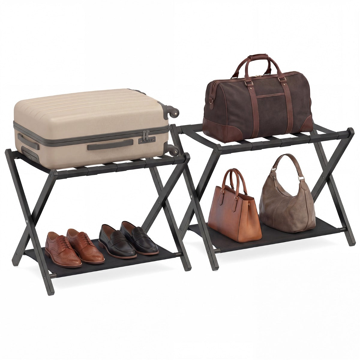 LIVSK Opvouwbare Bagagedrager - Bamboe Frame - Draagvermogen 50 kg - Voor Koffers tot 28 inch - Zwart
