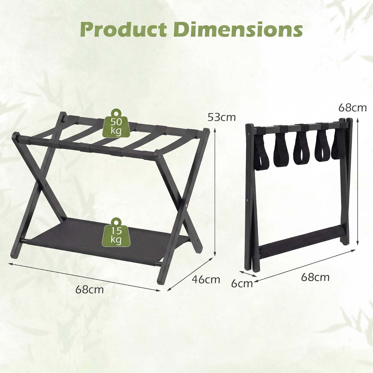 LIVSK Opvouwbare Bagagedrager - Bamboe Frame - Draagvermogen 50 kg - Voor Koffers tot 28 inch - Zwart