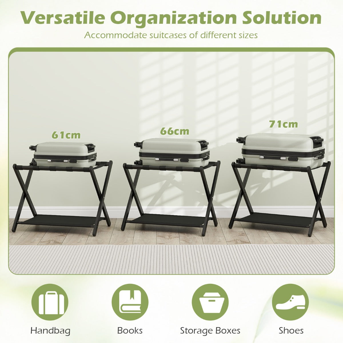 LIVSK Opvouwbare Bagagedrager - Bamboe Frame - Draagvermogen 50 kg - Voor Koffers tot 28 inch - Zwart