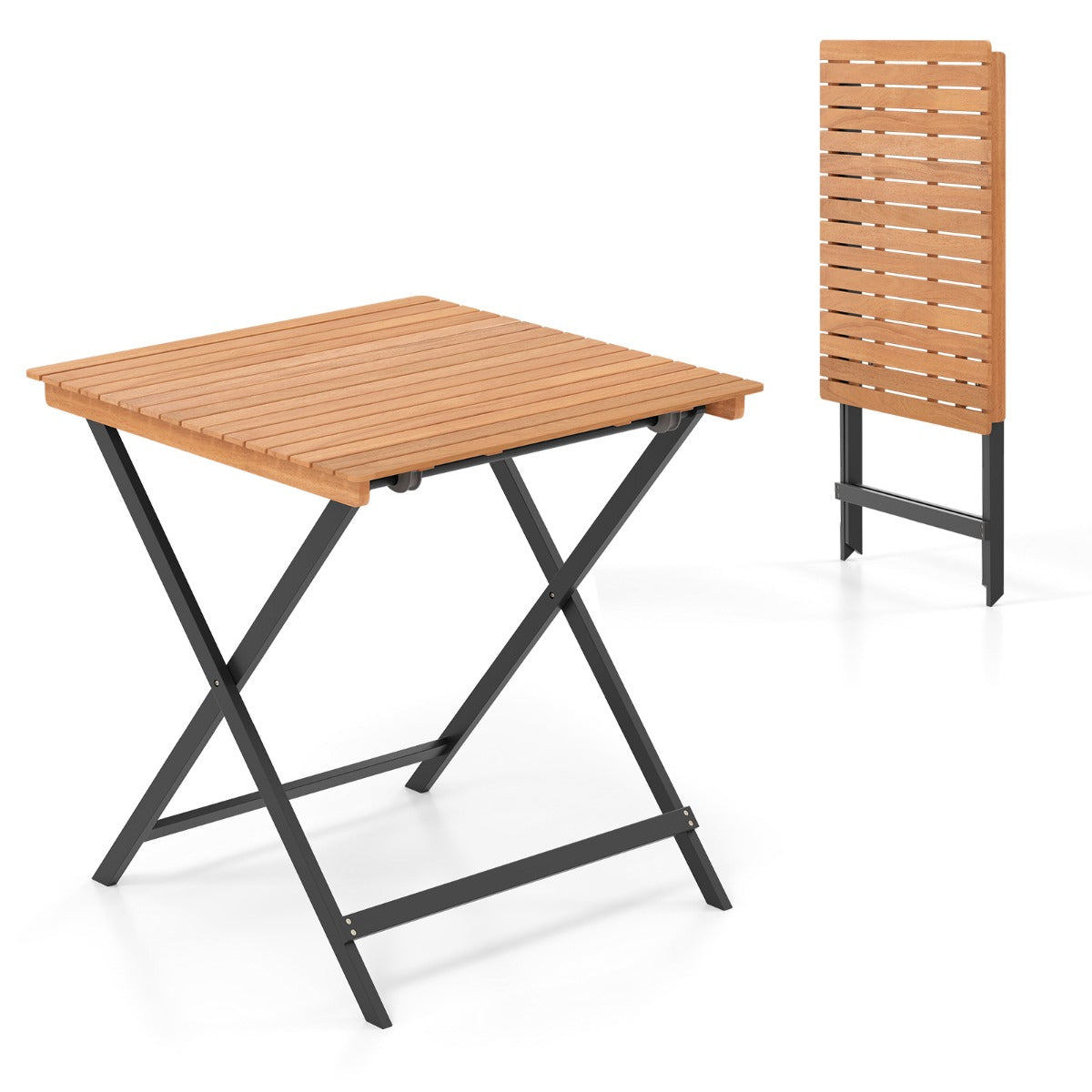LIVSK Opvouwbare Bijzettafel - Acaciahout - X-vormige Constructie - Draagvermogen tot 80 kg - 70 x 70 x 73 cm - Naturel + Zwart