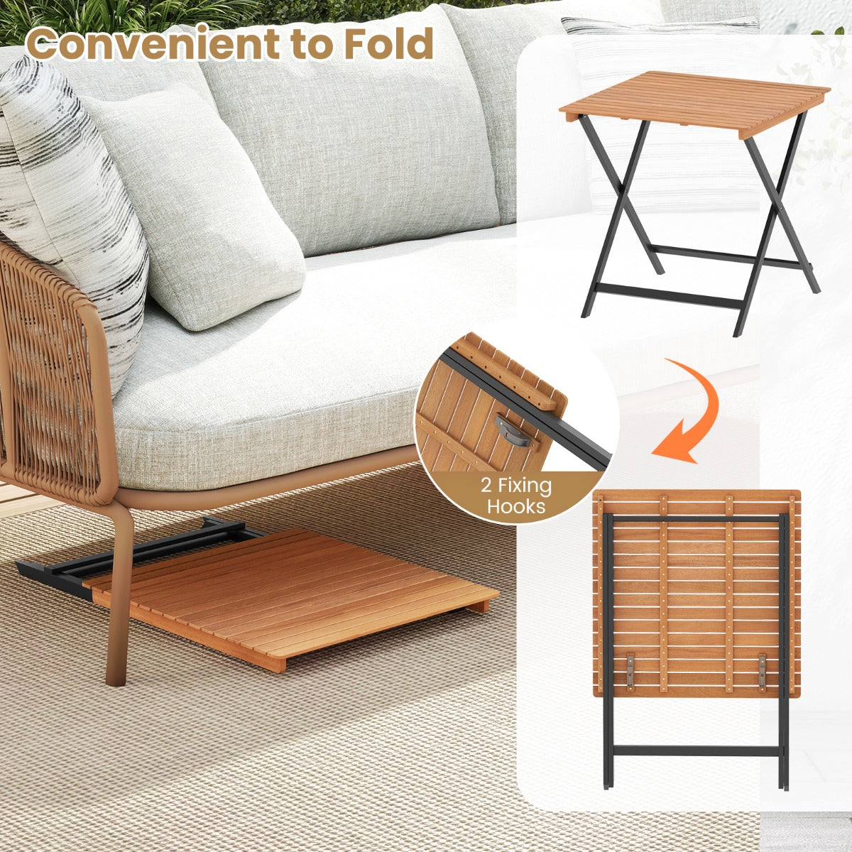 LIVSK Opvouwbare Bijzettafel - Acaciahout - X-vormige Constructie - Draagvermogen tot 80 kg - 70 x 70 x 73 cm - Naturel + Zwart