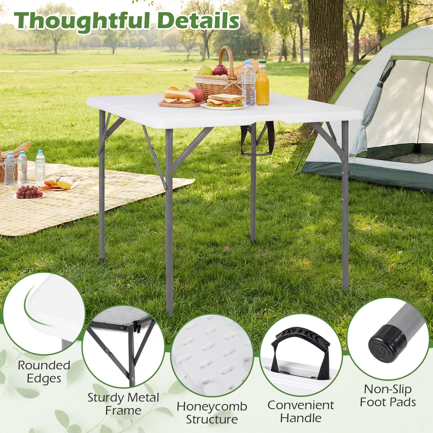 LIVSK Opvouwbare Campingtafel - HDPE Tafelblad - Stabiel Metalen Frame - Ideaal Voor Buitenactiviteiten - Wit
