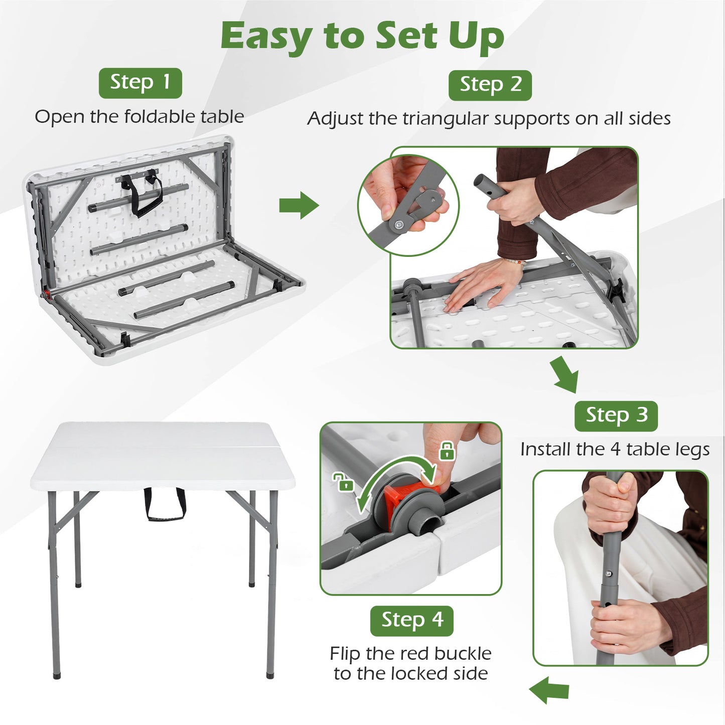 LIVSK Opvouwbare Campingtafel - HDPE Tafelblad - Stabiel Metalen Frame - Ideaal Voor Buitenactiviteiten - Wit