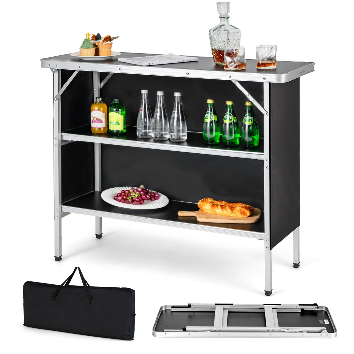 LIVSK Opvouwbare Campingtafel - Lichtgewicht Aluminium - Waterdicht Oxford Doek - Draagtas Inclusief - 110 x 38 x 88 cm - Zwart