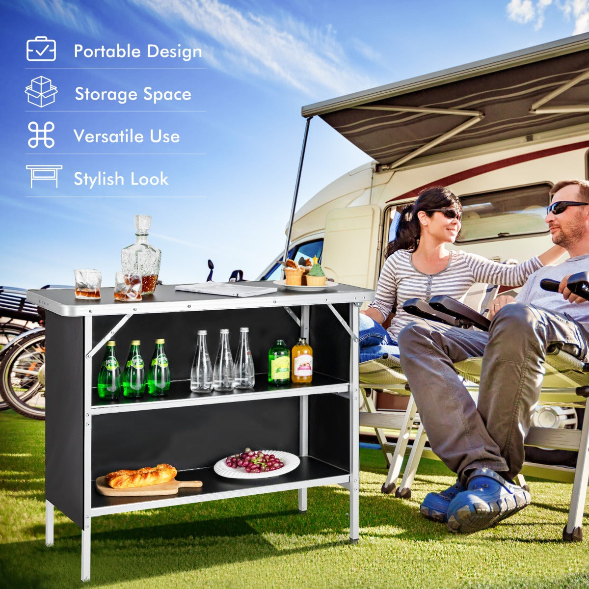 LIVSK Opvouwbare Campingtafel - Lichtgewicht Aluminium - Waterdicht Oxford Doek - Draagtas Inclusief - 110 x 38 x 88 cm - Zwart