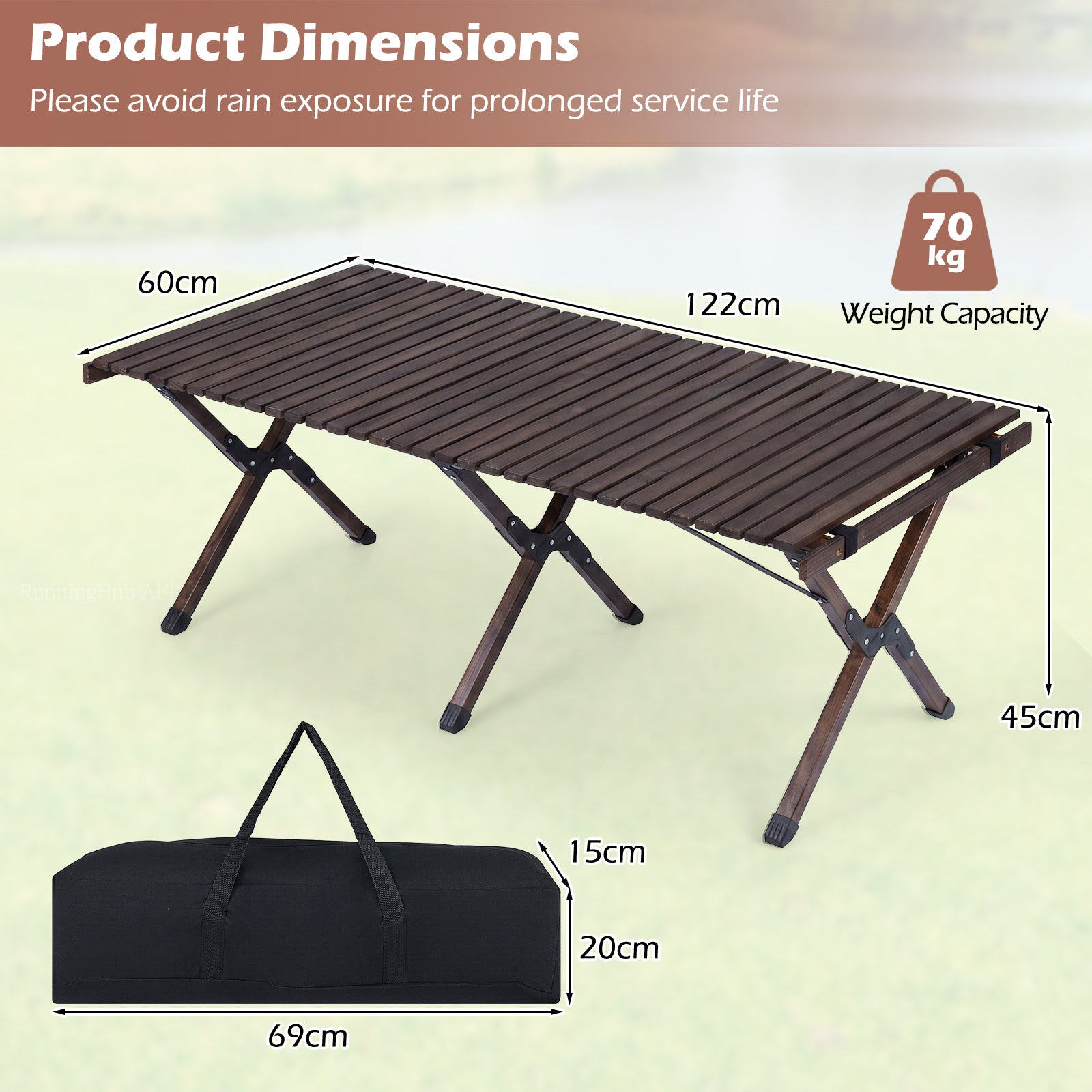 LIVSK Opvouwbare Campingtafel - Voor 4-6 Personen - Duurzaam Dennenhout - Eenvoudig Opklapbaar - Koffie/Natuur