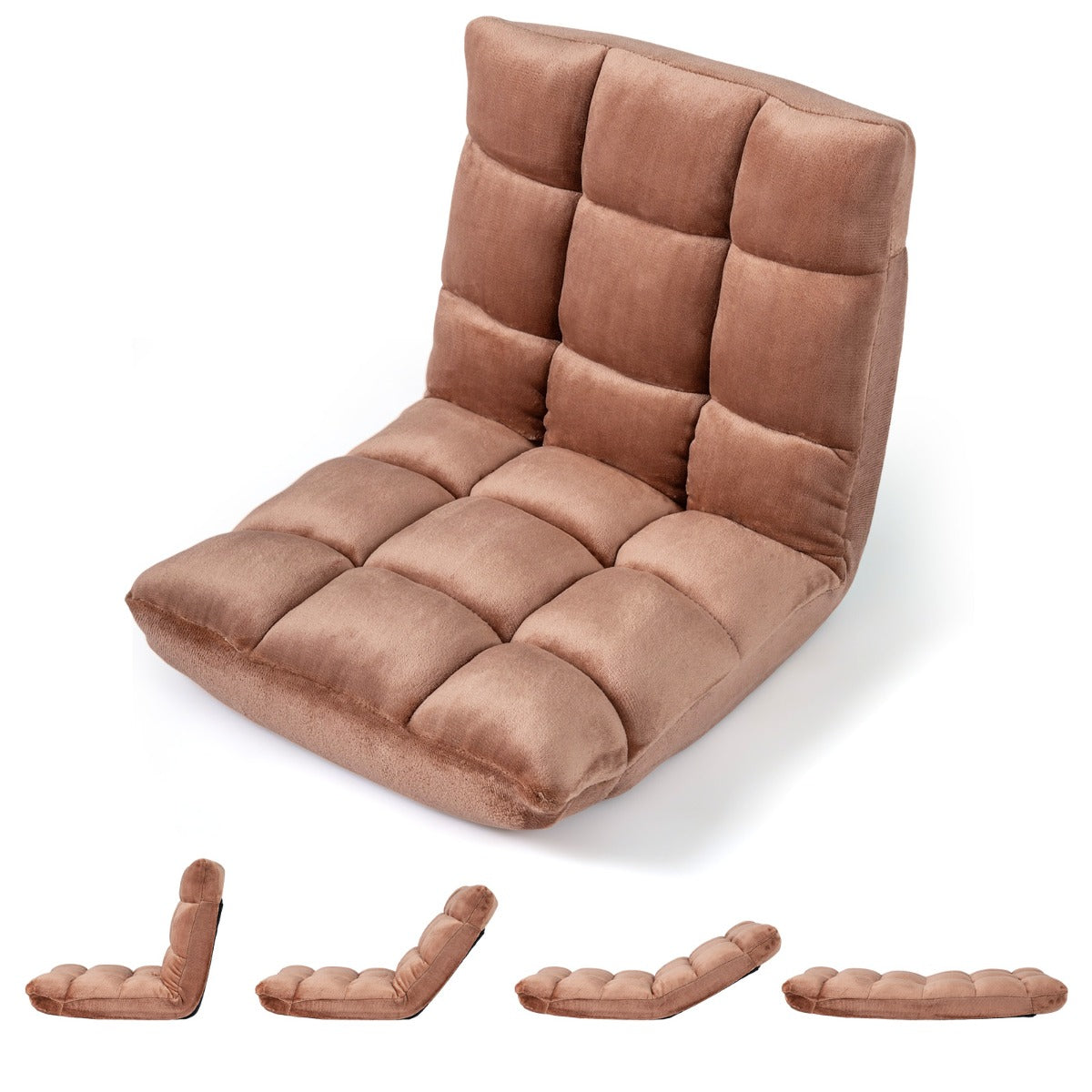 LIVSK Opvouwbare Fauteuil - 14 Verstelbare Standen - Fluwelen Bekleding - Antislip Frame - Ruimtebesparend - Koraalkleurig