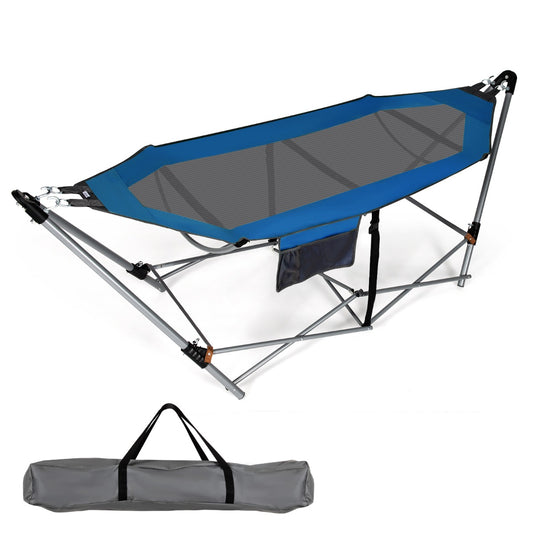 LIVSK Opvouwbare Hangmat - Duurzaam Oxford Stof - Robuuste IJzeren Stand - Draagtas Inclusief - Tot 150 kg - Blauw