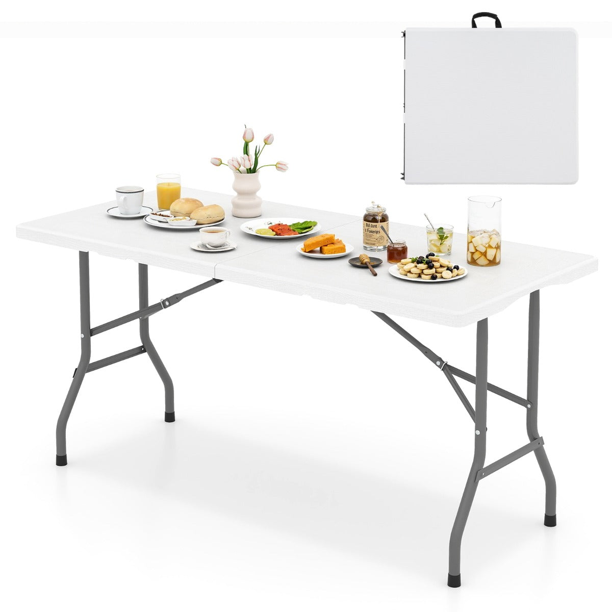 LIVSK Opvouwbare Kampeertafel - HDPE Blad - Robuust Frame - Hoog Draagvermogen 180 kg - Voor 4 tot 6 Personen - Zwart/Wit