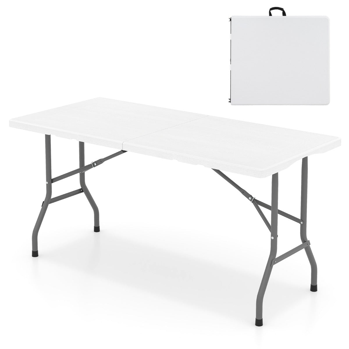 LIVSK Opvouwbare Kampeertafel - HDPE Blad - Robuust Frame - Hoog Draagvermogen 180 kg - Voor 4 tot 6 Personen - Zwart/Wit