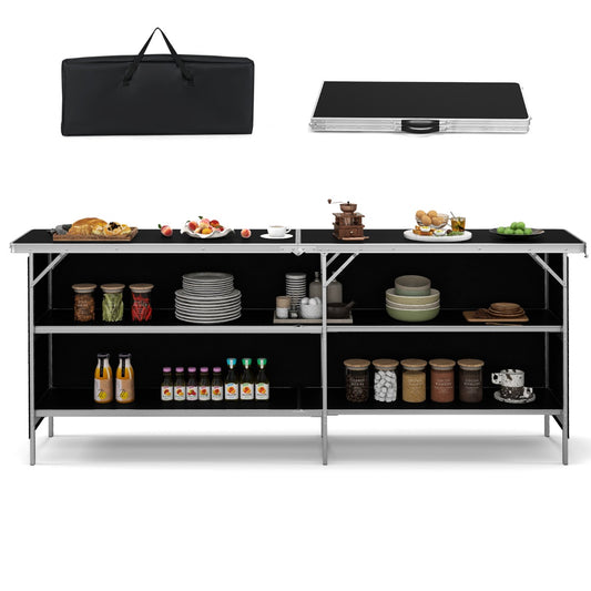 LIVSK Opvouwbare Kampeertafel - Ruim Tafelblad 206 cm - Aluminiumlegering - Waterdicht Oxford - Draagtas - Zwart