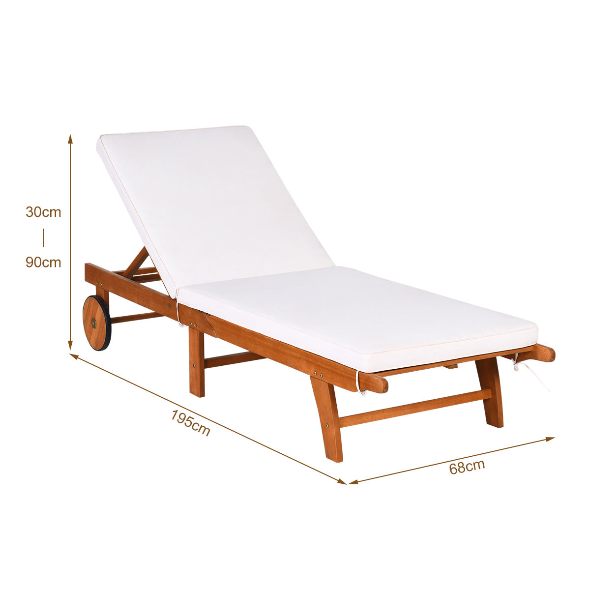 LIVSK Opvouwbare Ligstoel - Eucalyptushout - 6 Verstelbare Posities - Met Wielen - Comfortabel Schuimkussen - Natuurlijke Houtlook