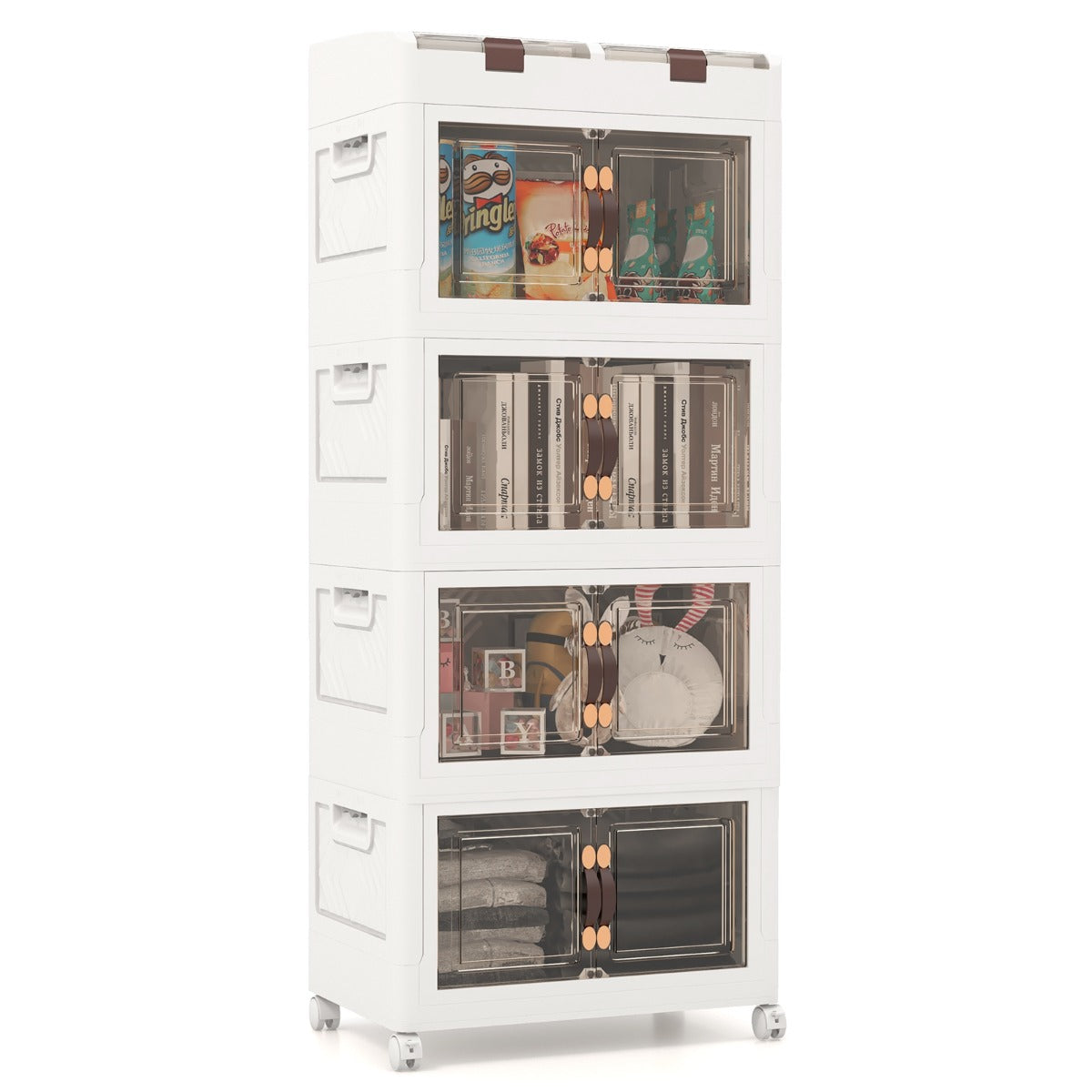 LIVSK Opvouwbare Opbergdozen - Stapelbaar met 210 L Capaciteit - Magnetische Deuren - 4 Wielen - Wit