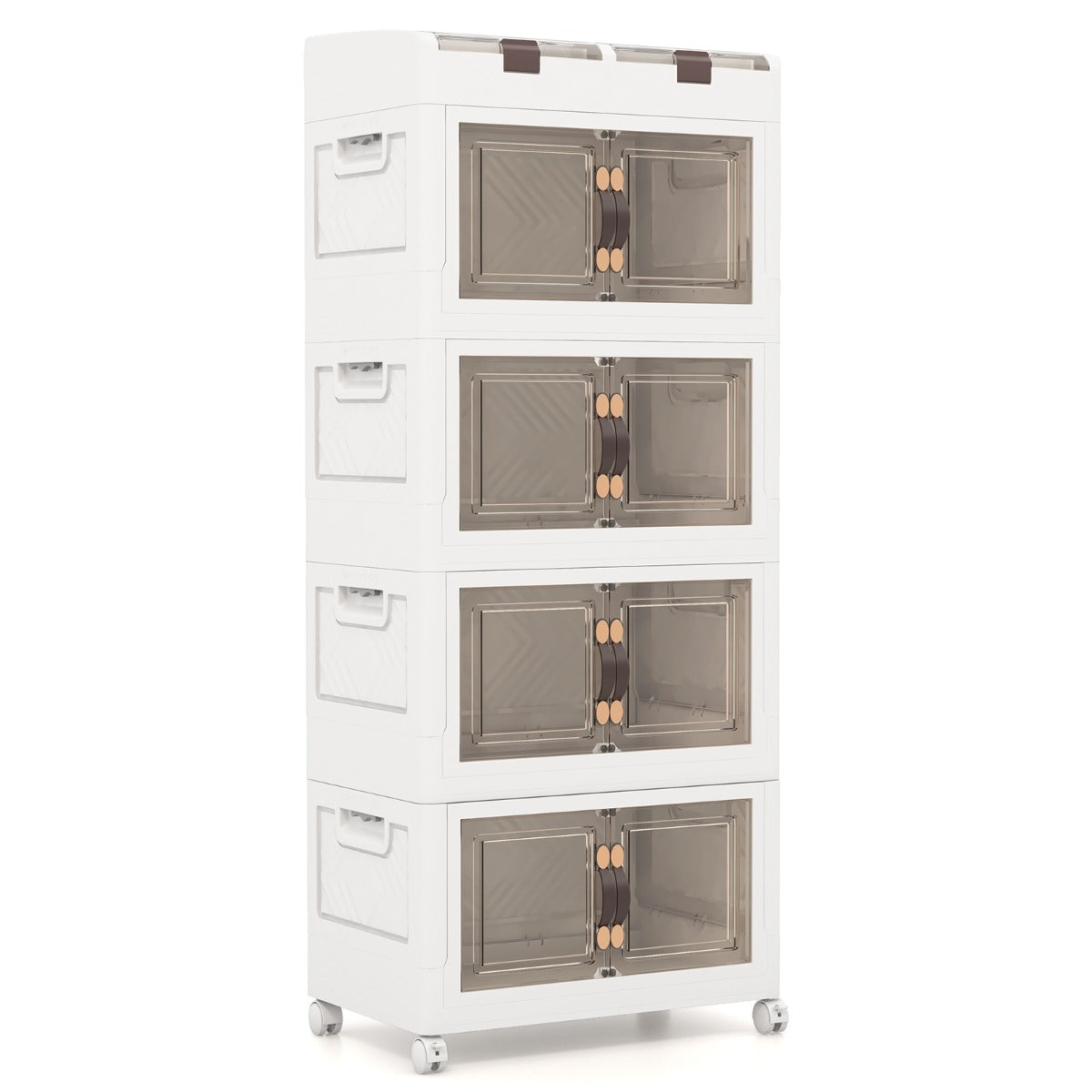 LIVSK Opvouwbare Opbergdozen - Stapelbaar met 210 L Capaciteit - Magnetische Deuren - 4 Wielen - Wit