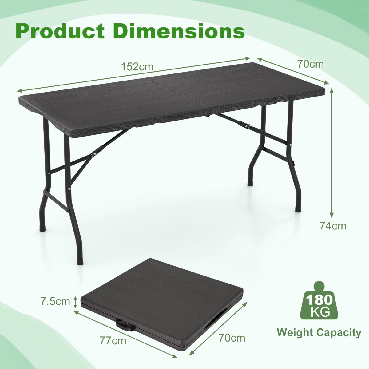 LIVSK Opvouwbare Picknicktafel - Compact Ontwerp - Duurzaam HDPE - Hoog Draagvermogen 180 kg - Voor 4-6 Personen - Zwart/Wit