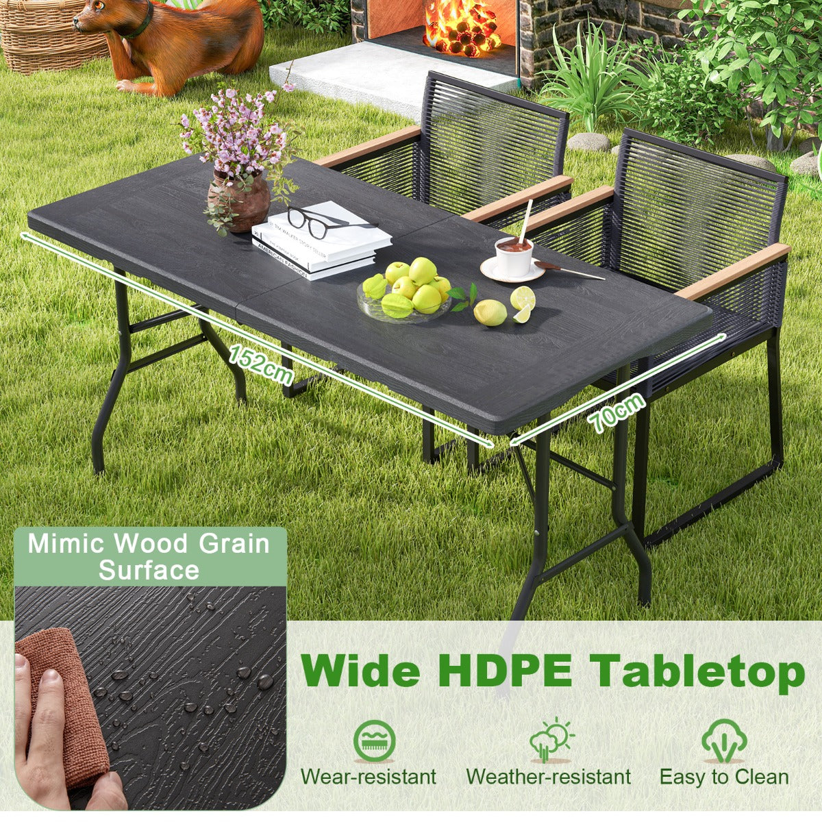 LIVSK Opvouwbare Picknicktafel - Compact Ontwerp - Duurzaam HDPE - Hoog Draagvermogen 180 kg - Voor 4-6 Personen - Zwart/Wit