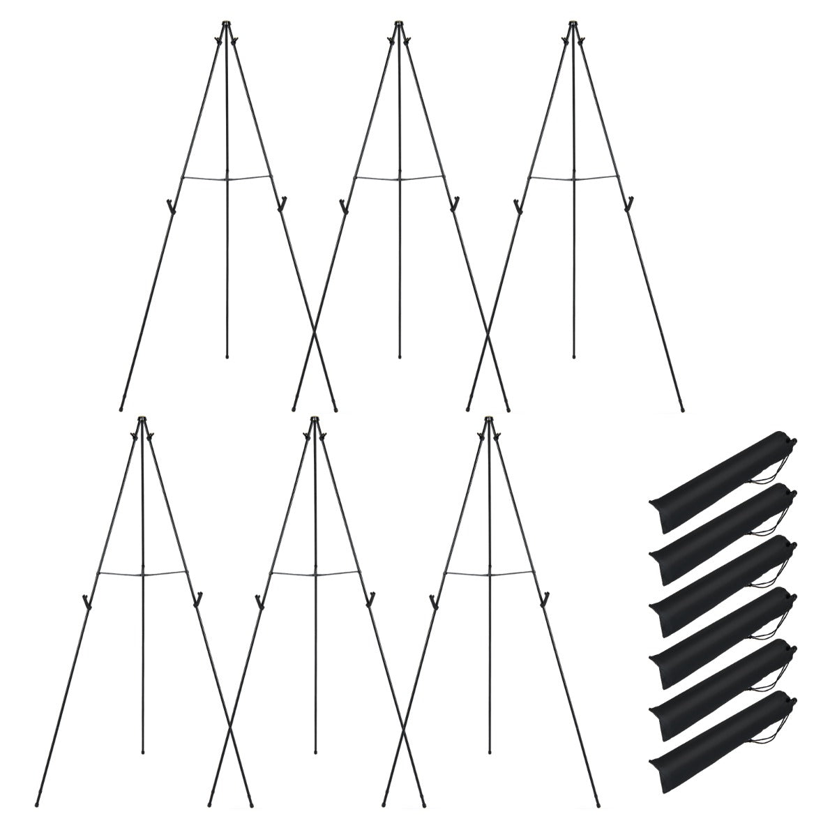 LIVSK Opvouwbare Schildersezel Set - 6 Stuks - Verstelbare Hoogte - Inclusief Draagtassen - Stabiele Metalen Constructie - Zwart