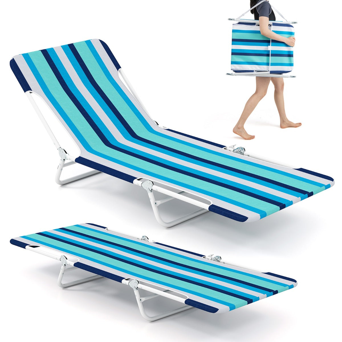 LIVSK Opvouwbare Strandstoel - 5 Verstelbare Posities - Duurzaam Oxford-Stof - Eenvoudig Opvouwbaar - Compact Ontwerp -