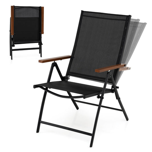 LIVSK Opvouwbare Terrasstoel - Verstelbare Rugleuning - Ademend Teslin - Tot 150 kg - Voor Tuin en Camping - Zwart