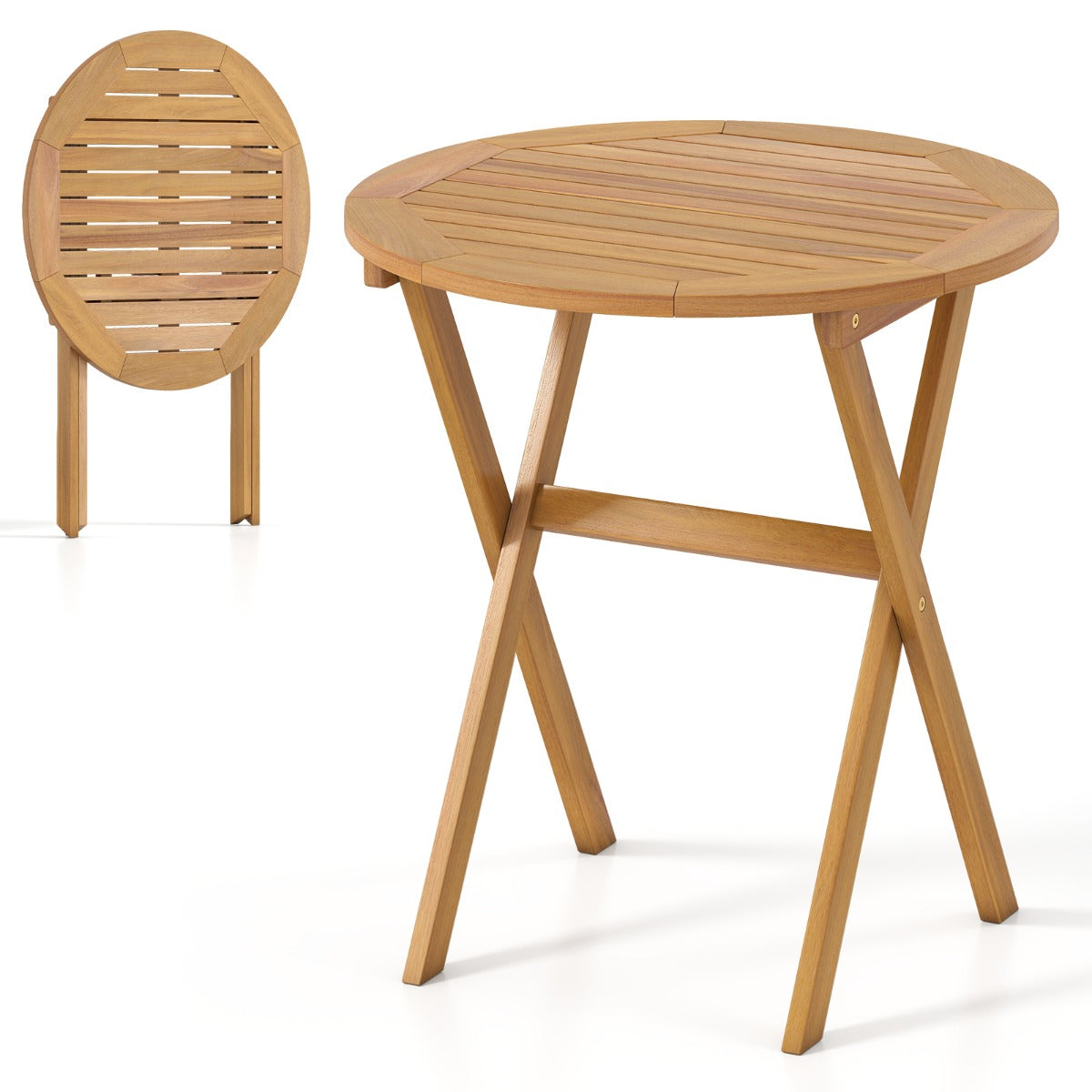 LIVSK Opvouwbare Tuintafel - Hoogwaardig Acaciahout - X-vormig Frame - Lichtgewicht en Draagvermogen 80 kg - Naturel